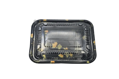 Black plastic food container with clear lid 