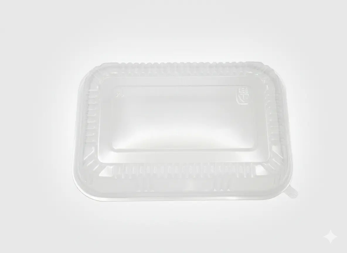 Clear plastic food container on a white background