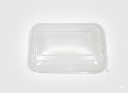 Clear plastic food container on a white background