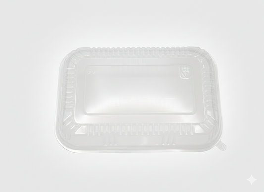 Clear plastic food container on a white background