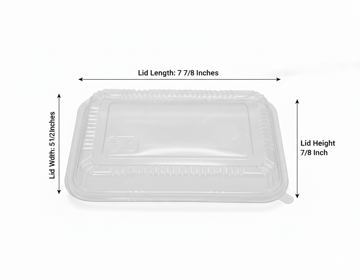 Clear plastic lid with dimensions labeled on a white background