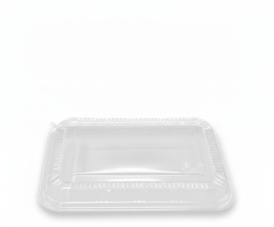 Clear plastic food container with lid on a white background