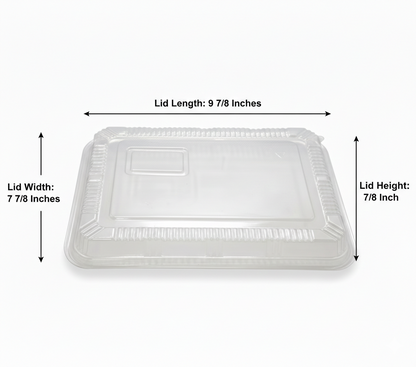 Clear plastic lid with dimensions labeled on a white background
