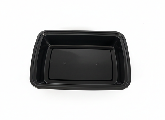 Black rectangular plastic container on a white background
