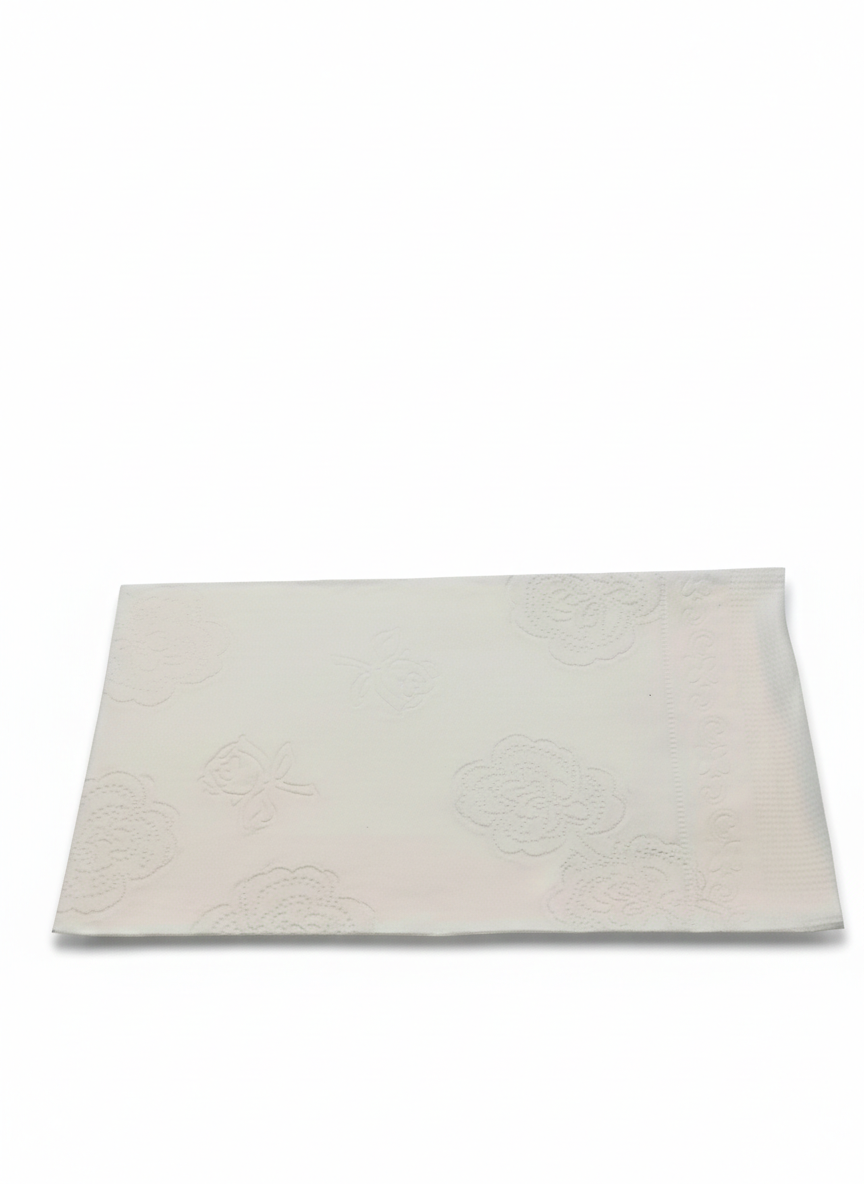 Rectangular white bath mat on a white background