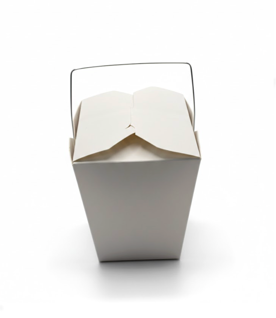 White takeout container with a lid on a white background