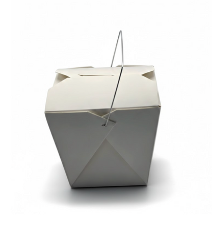 white takeout container with a handle on a white background