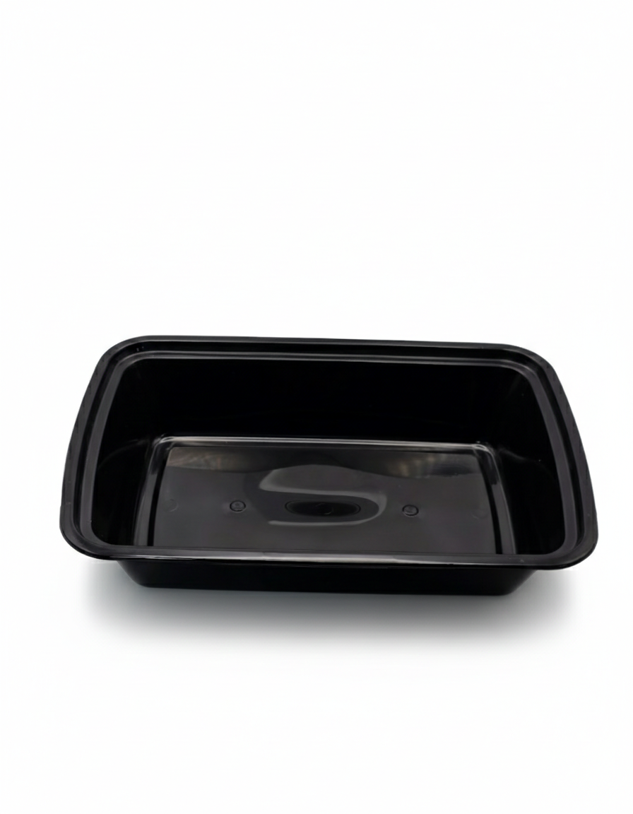 Black plastic container on a white background