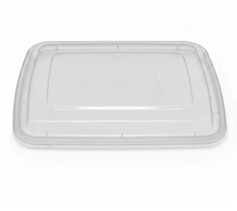 Rectangular black food container fitted with a separate clear lid