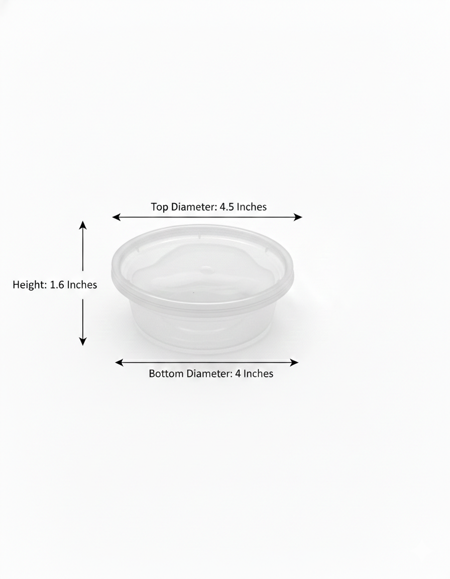 a clear plastic container with dimensions labeled on a white background