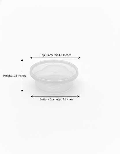 a clear plastic container with dimensions labeled on a white background