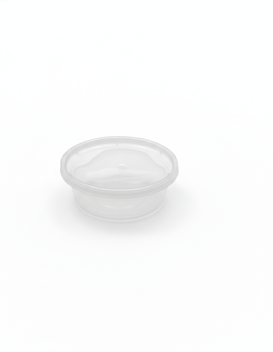 Clear plastic container on a white background