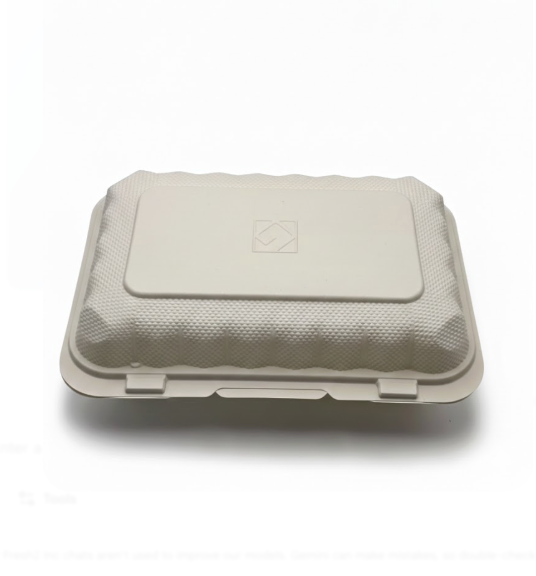 Beige food container with a textured surface on a white background