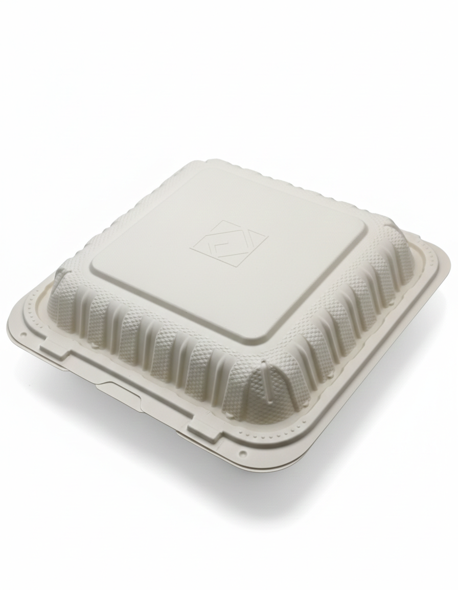 Biodegradable food container on a white background