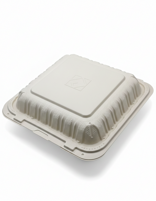 Biodegradable food container on a white background