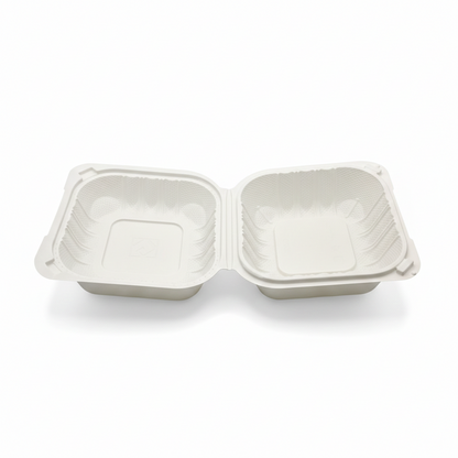 Biodegradable food container with a lid on a white background