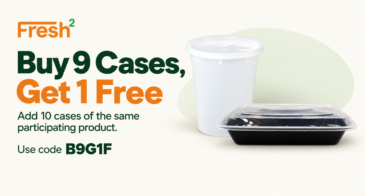 Fresh2: Buy 9 cases, get 1 free. Add 10 cases of the same participating product. Use code B9G1F.