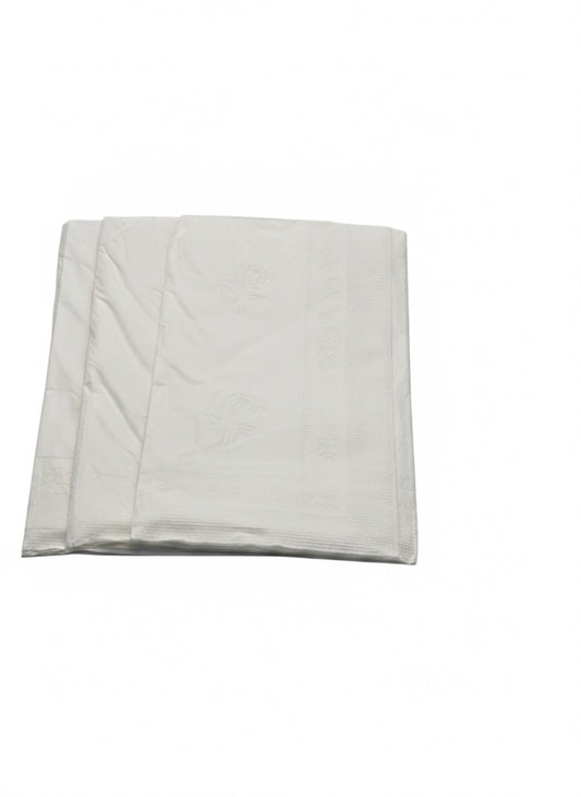 Folded light gray blanket on a white background
