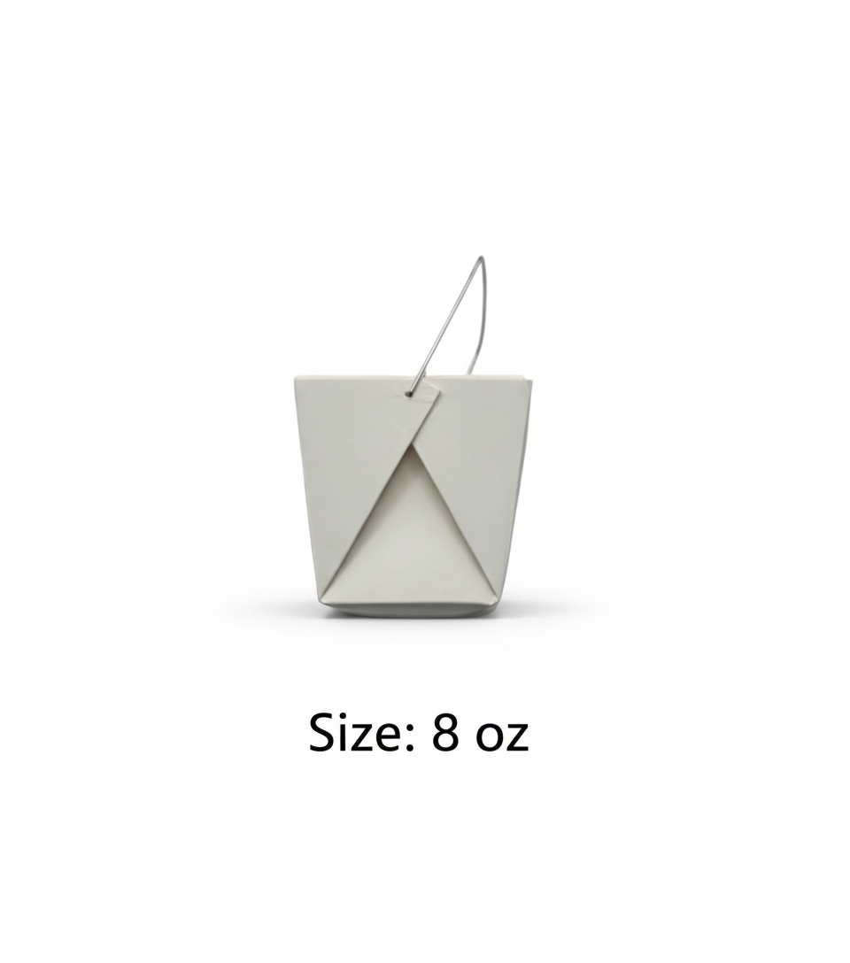 Small white bucket with a handle on a white background, labeled 'Size: 8 oz'.