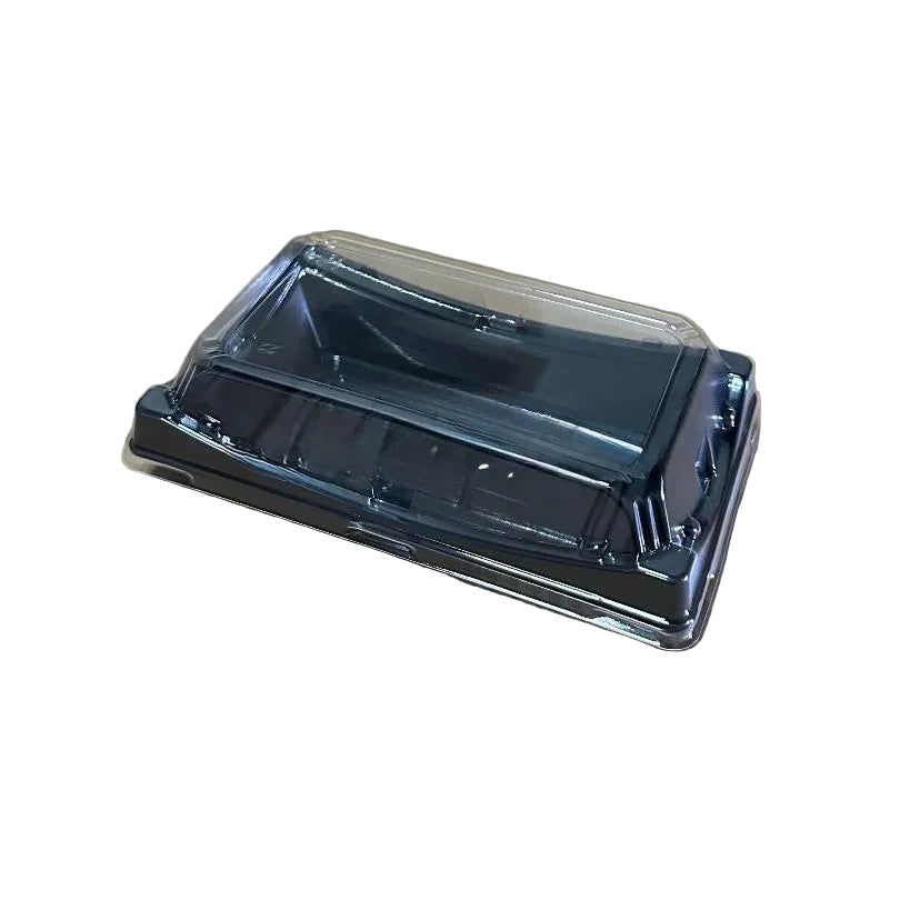 Clear plastic Sushi tray container with black base
