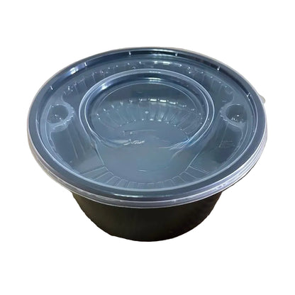 Black noodle bowl with a clear lid 