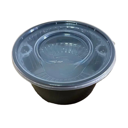 Black noodle bowl with a clear lid 