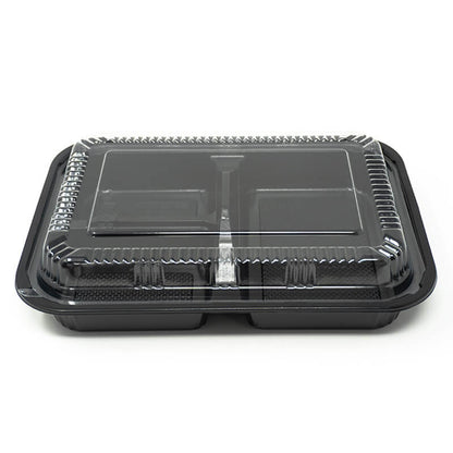 303 Rectangular Black Plastic Bento Box Set 9 1/8" X 6 3/8" X 1 3/8" - 270/Case