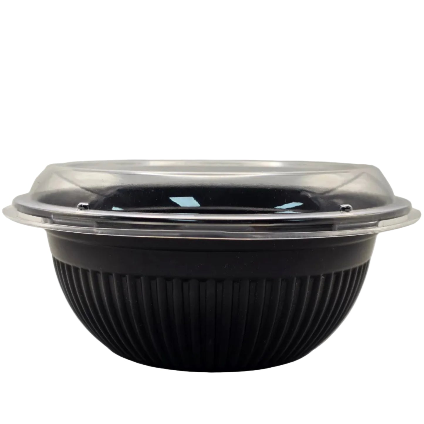 Black food container with a clear lid