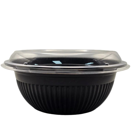 Black food container with a clear lid