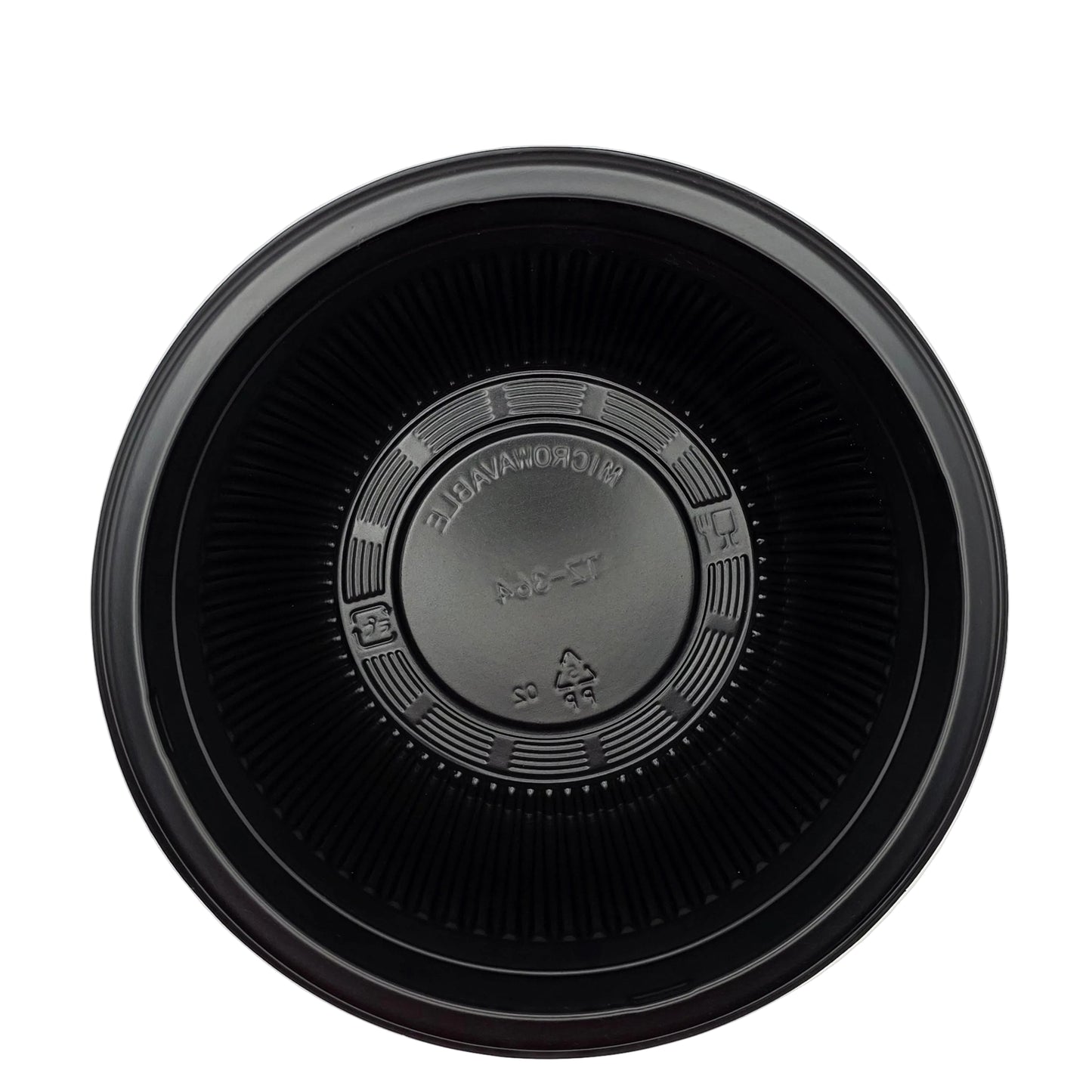 Black plastic container with a lid on a white background