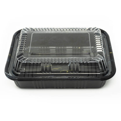 807 Rectangular Black Plastic Lunch Box Set 6 1/2" X 4" X 1 3/8" - 550/Case