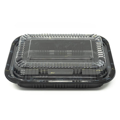 TZ-810 Rectangular Black Plastic Lunch Box Set 7 1/4" X 5 1/8" X 1 3/8" - 500/Case