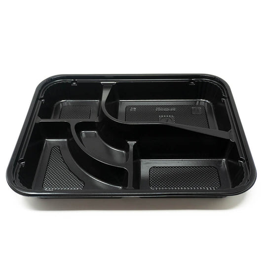 306 Rectangular Black Plastic Bento Box Set 10 1/2" X 8 1/8" X 1 3/8" - 200/Case